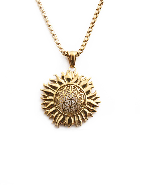 Fashion Golden Sunflower+60cm Policy Chain Stainless Steel Sunflower Necklace