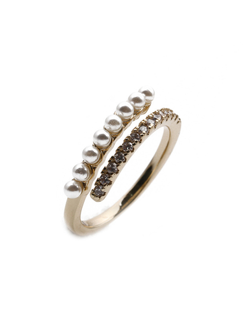 Fashion 1# Copper Plated Real Gold With Zirconium Pearl Open Ring