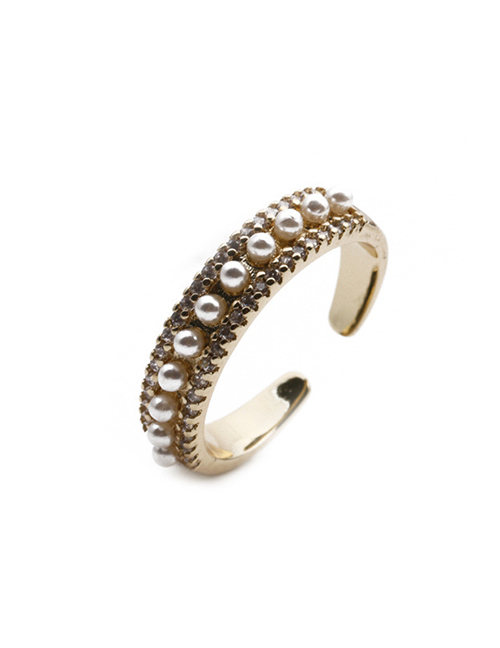 Fashion 2# Copper Plated Real Gold With Zirconium Pearl Open Ring