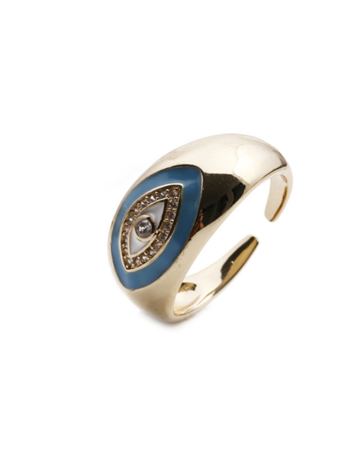 Fashion Blue Gold-plated Copper Eye Open Ring