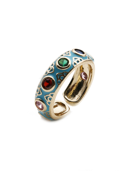 Fashion Blue Copper Plated Real Gold Dripping Eye Open Ring