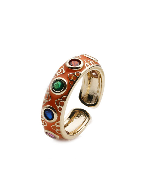 Fashion Orange Copper Plated Real Gold Dripping Eye Open Ring