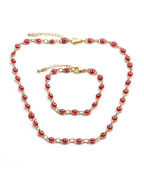 Fashion Red Suit Copper Plated Real Gold Dripping Eye Necklace Bracelet Set