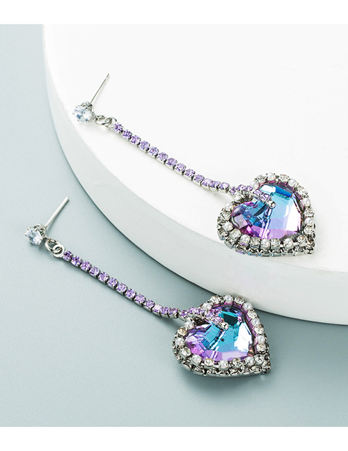 Fashion Purple Color Alloy Diamond Heart Earrings