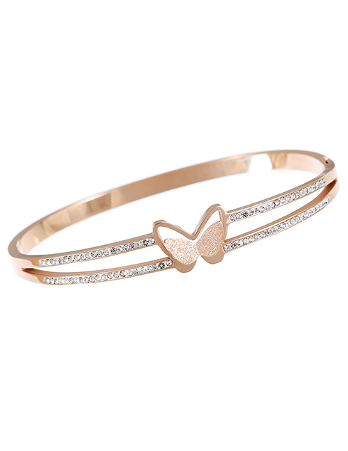 Fashion Rose Gold Titanium Steel Inlaid Zirconium Butterfly Bracelet