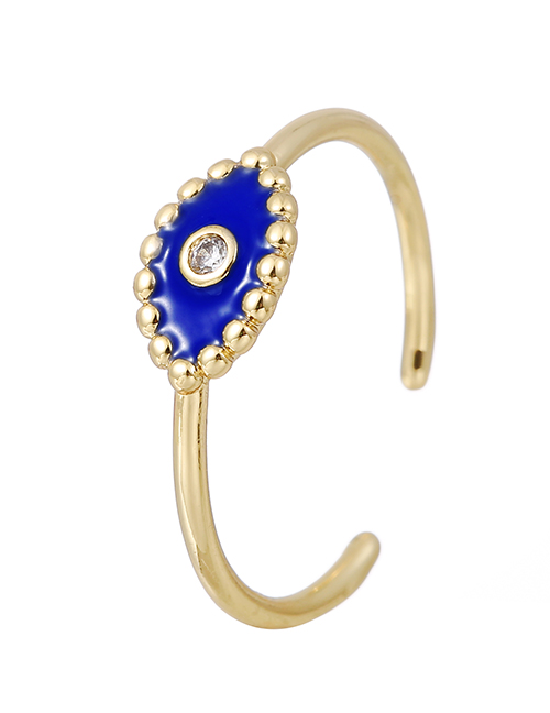 Fashion Navy Blue Copper Inlaid Zirconium Drip Oil Geometric Ring