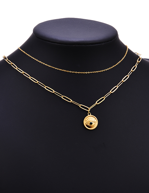 Fashion Golden-2 Titanium Steel Double Layer Round Eye Necklace