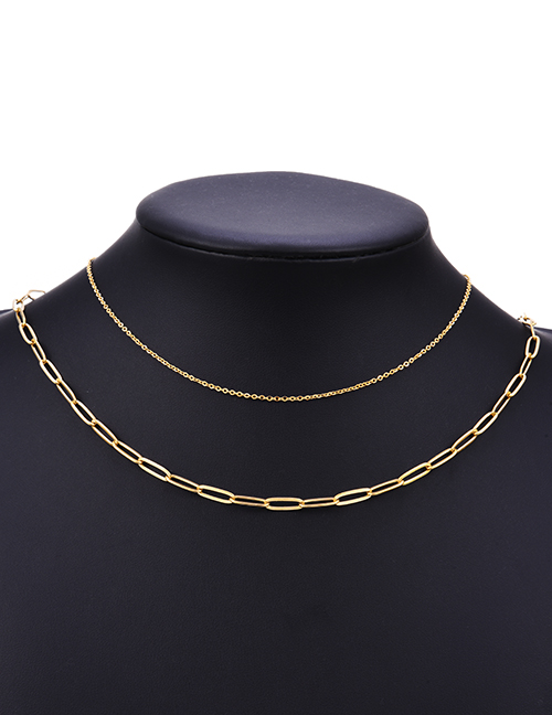Fashion Gold Titanium Steel Double Chain Necklace