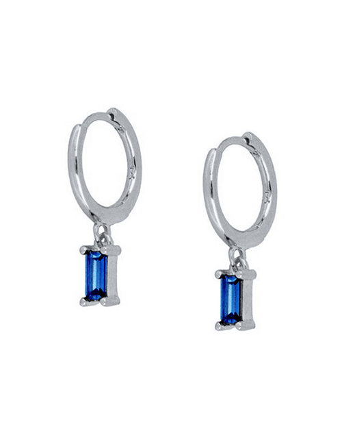 Fashion Blue Silver Alloy Inlaid Square Diamond Geometric Earrings