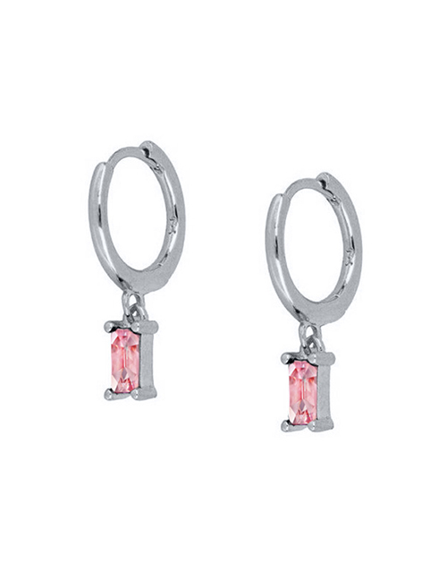Fashion Pink Silver Alloy Inlaid Square Diamond Geometric Earrings