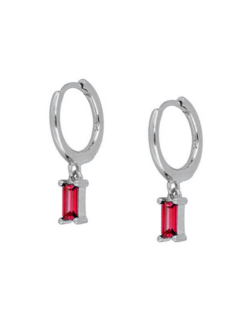 Fashion Red Silver Alloy Inlaid Square Diamond Geometric Earrings