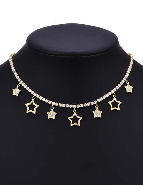 Fashion Gold Copper Inlaid Zirconium Five-pointed Star Necklace