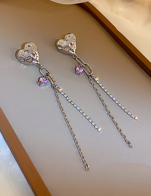 Fashion Silver Alloy Folded Heart Tassel Earrings