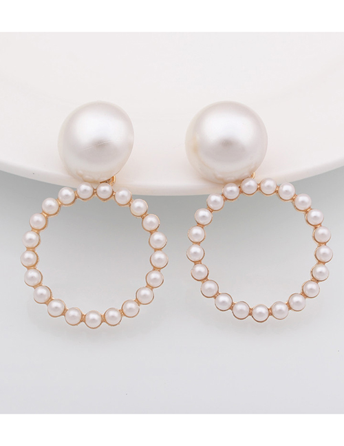 Fashion Gold Large And Small Pearl Geometric Stud Earrings