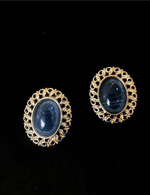 Fashion Blue Alloy Oval Gems Geometric Stud Earrings