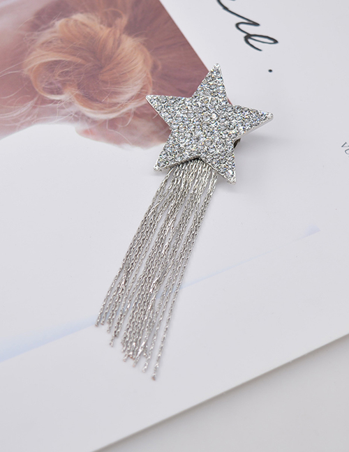 Fashion Silver Alloy Diamond Five-pointed Star Tassel Earrings