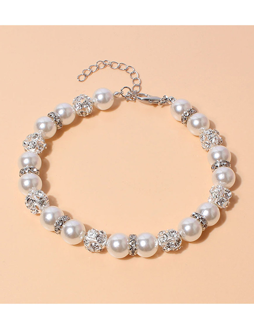 Fashion White Geometric Diamond Pearl Beaded Pet Necklace
