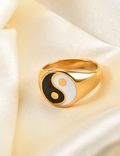 Fashion Gold Stainless Steel Tai Chi Round Ring
