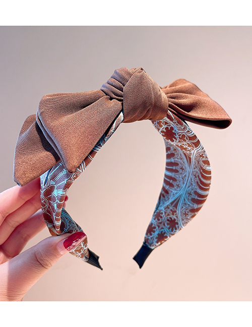 Fashion Coffee Color Roulette Fabric Geometric Print Color Block Bow Headband