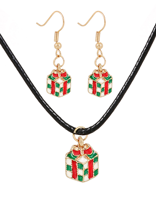 Fashion Color Alloy Drip Oil Christmas Gift Earrings Necklace Set
