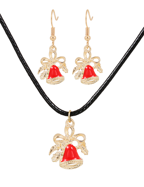 Fashion Color Alloy Dripping Christmas Bells And Earrings Necklace Set
