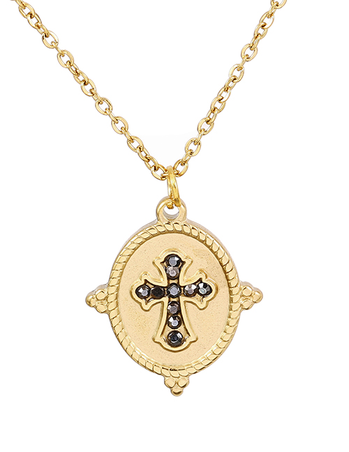 Fashion Golden-2 Titanium Steel Diamond Cross Necklace