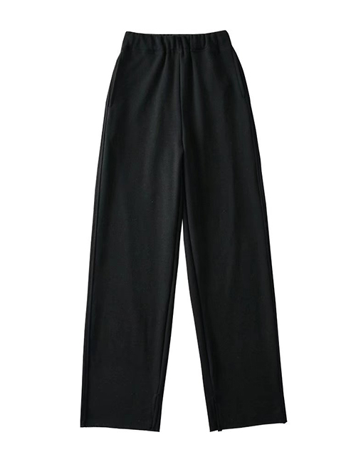 Fashion Black Straight Trousers With Side Slits