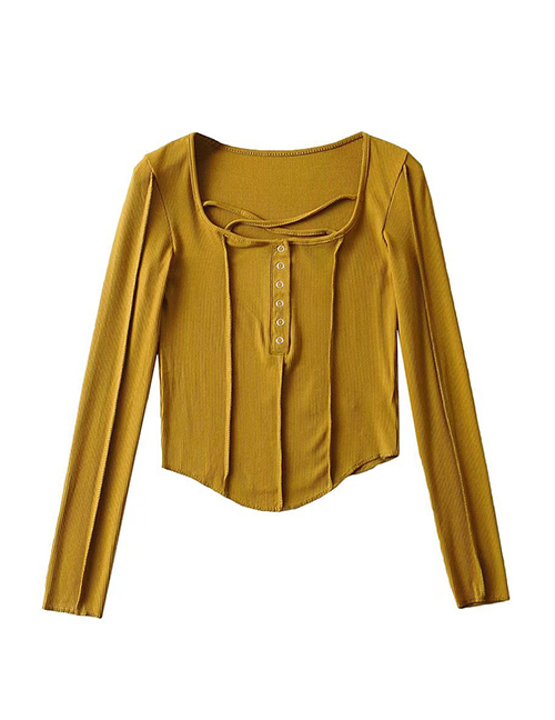 Fashion Avocado Green Slim-fit Long-sleeved Blouse With Solid Color Front Crossover