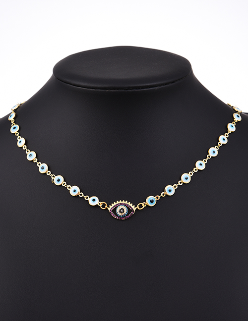 Fashion Blue Copper Inlaid Zirconium Eye Necklace