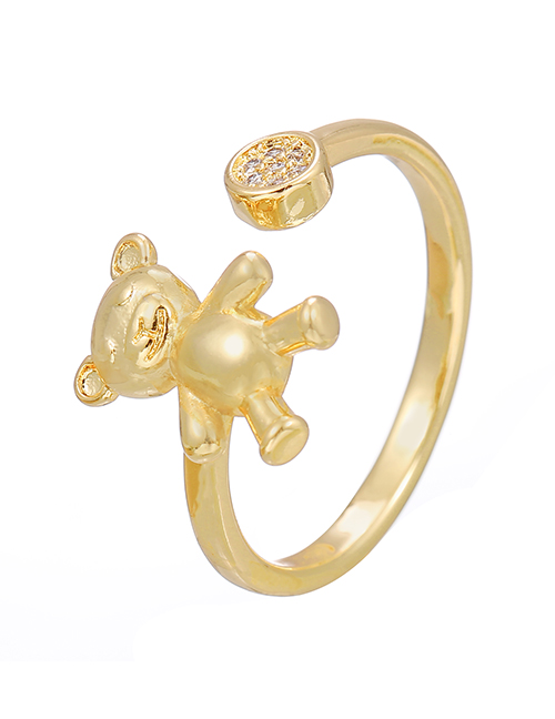 Fashion Gold Copper Inlaid Zirconium Bear Ring