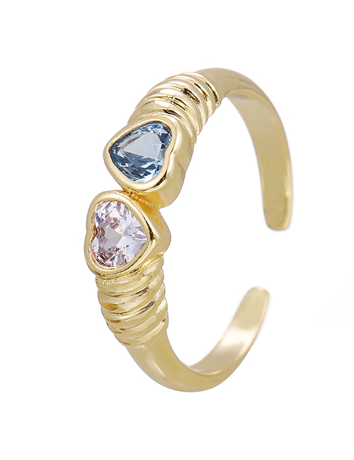 Fashion Blue+white Copper Inlaid Zirconium Contrasting Color Love Ring