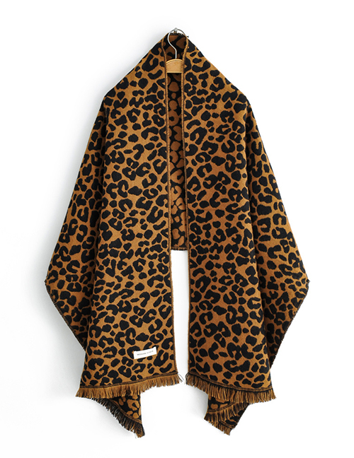 Fashion Black-brown Leopard Print Imitation Cashmere Shawl