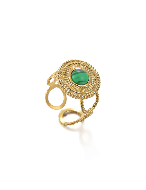 Fashion Gold Titanium Steel Green Pine Irregular Round Ring