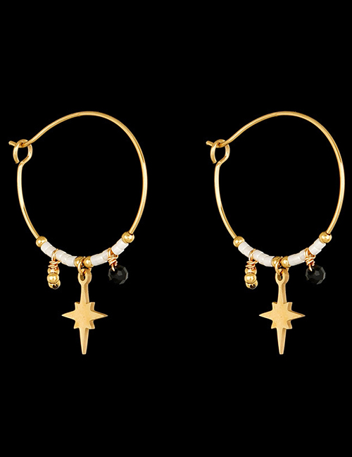Fashion Gold Titanium Steel Rice Beads Beaded Star Earrings