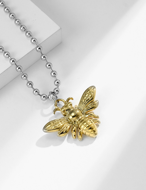 Fashion Gold Coloren + Round Bead Chain Pl003 3mm*60cm Stainless Steel Bee Necklace