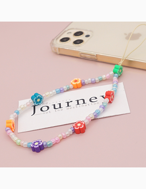 Fashion Color Color Pearl Beaded Soft Ceramic Flower Mobile Phone Chain
