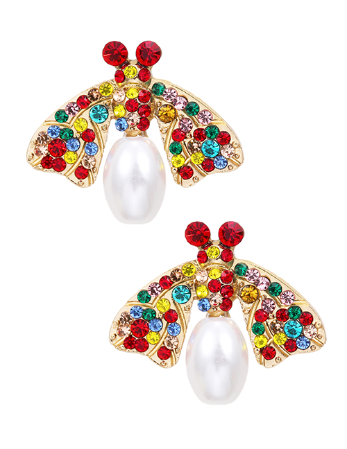 Fashion Color Alloy Diamond Pearl Insect Stud Earrings