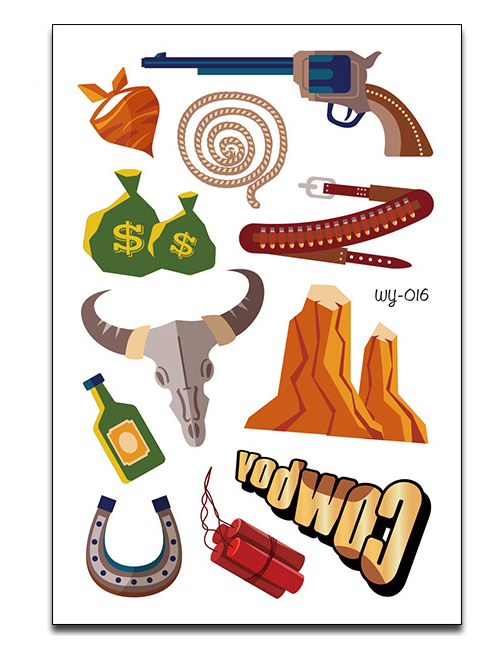 Fashion 6# Cartoon Western Cowboy Cactus Geometric Tattoo Sticker