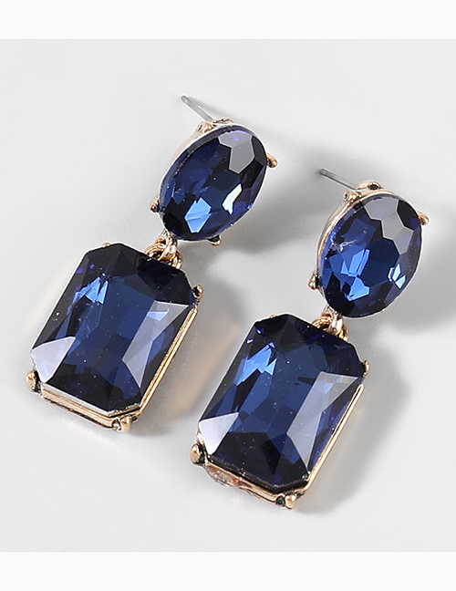 Fashion Dark Blue Alloy Diamond Square Geometric Stud Earrings