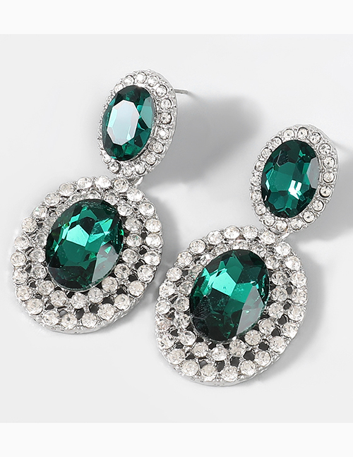 Fashion Green Alloy Inlaid Oval Diamond Geometric Stud Earrings
