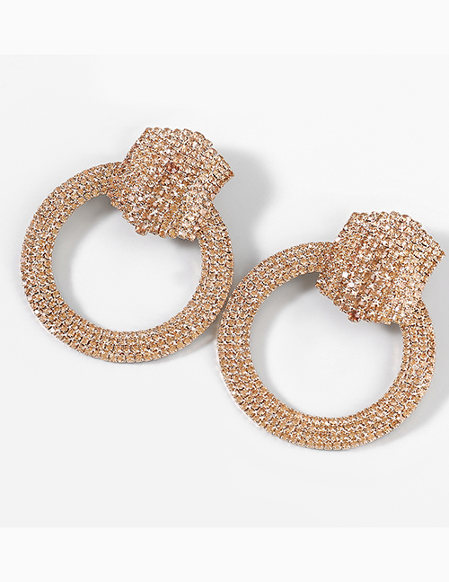 Fashion Gold Color Alloy Inlaid Round Earrings With Diamonds