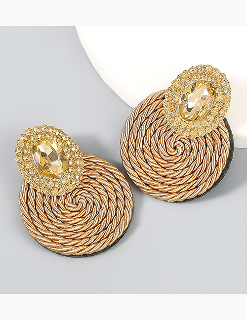 Fashion Gold Color Geometric Oval Diamond Elastic Wire Braided Round Earrings