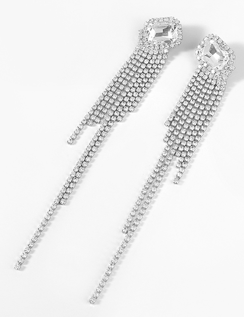 Fashion Silver Color Alloy Diamond And Glass Diamond Tassel Earrings