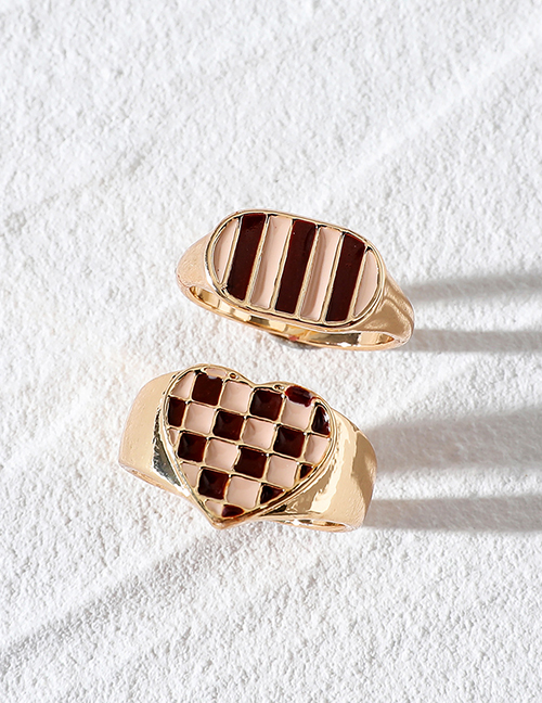 Fashion Gold Color Checkerboard Stripe Ring Set
