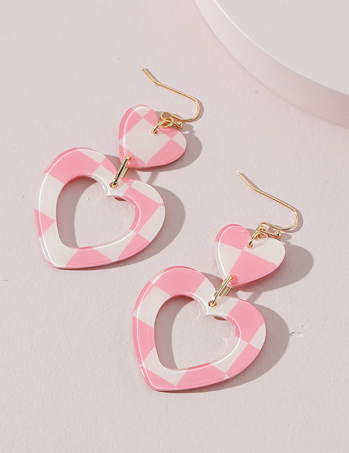 Fashion Pink Love Checkerboard Plaid Acrylic Earrings