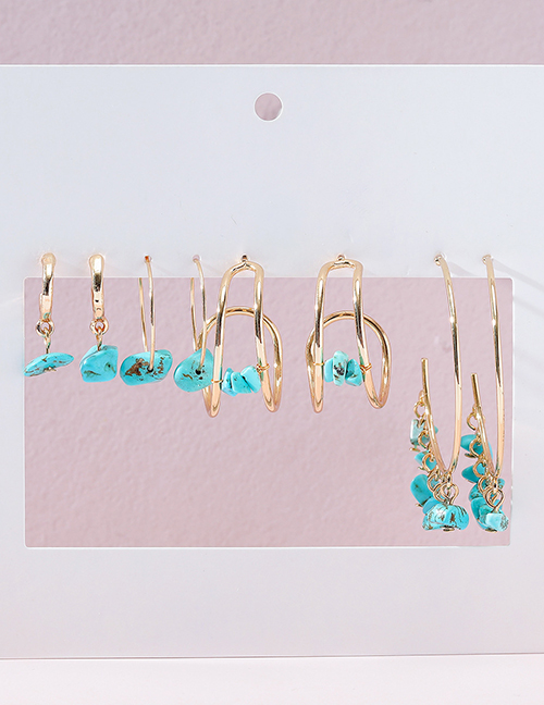 Fashion Gold Color Alloy Geometric Turquoise Earrings Set