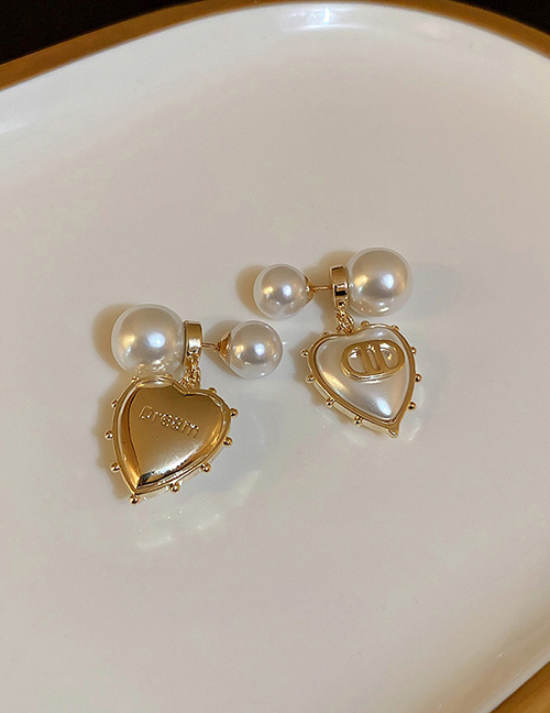 Fashion Gold Color Alloy Diamond Heart Pearl Asymmetrical Stud Earrings
