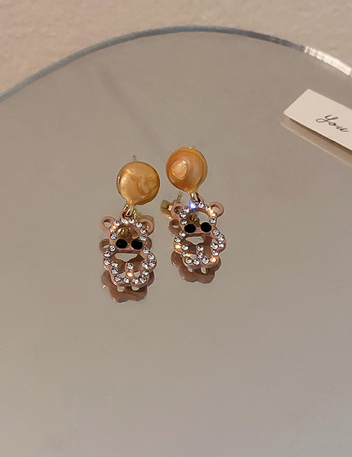 Fashion Khaki Alloy Diamond Bear Earrings