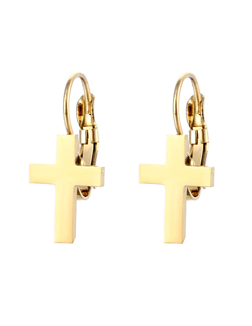 Fashion Gold Color Titanium Steel Cross Ear Ring
