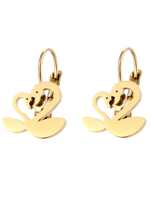 Fashion Gold Color Titanium Steel Geometric Swan Earrings